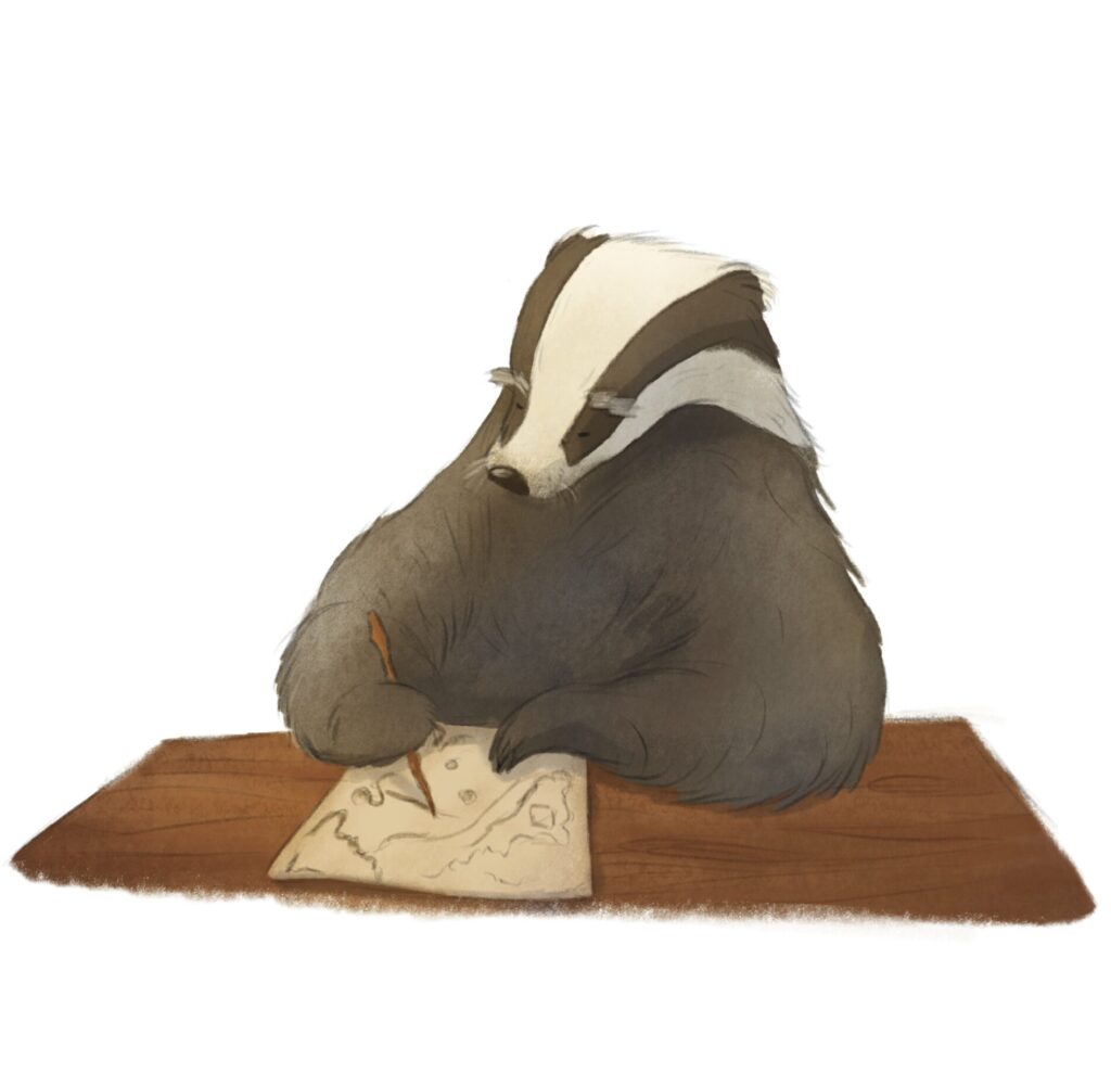 A badger drawing a map